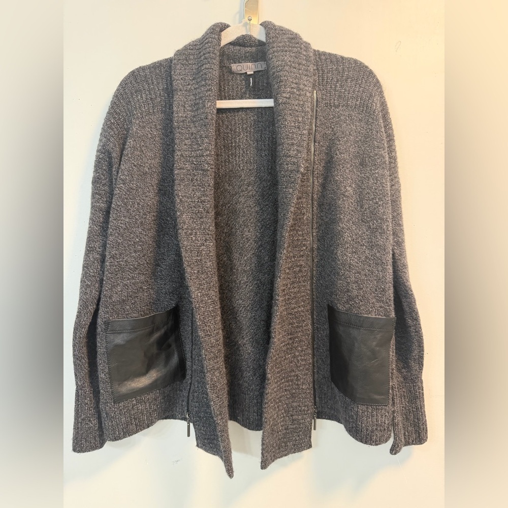 Quinn Women’s XS Lambskin Cashmere open front cardigan sweater zipper accents